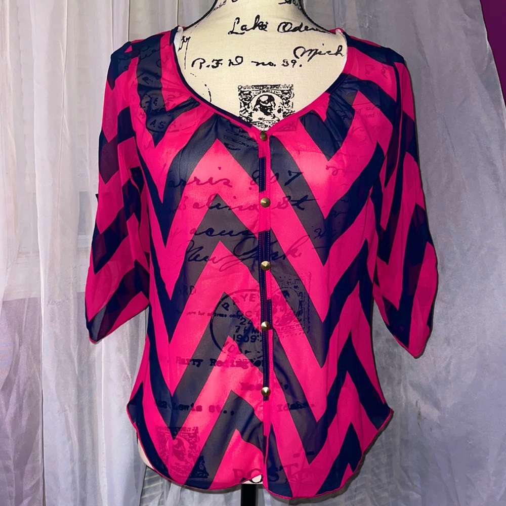 Chevron Print Blouse with 3/4 Sleeves